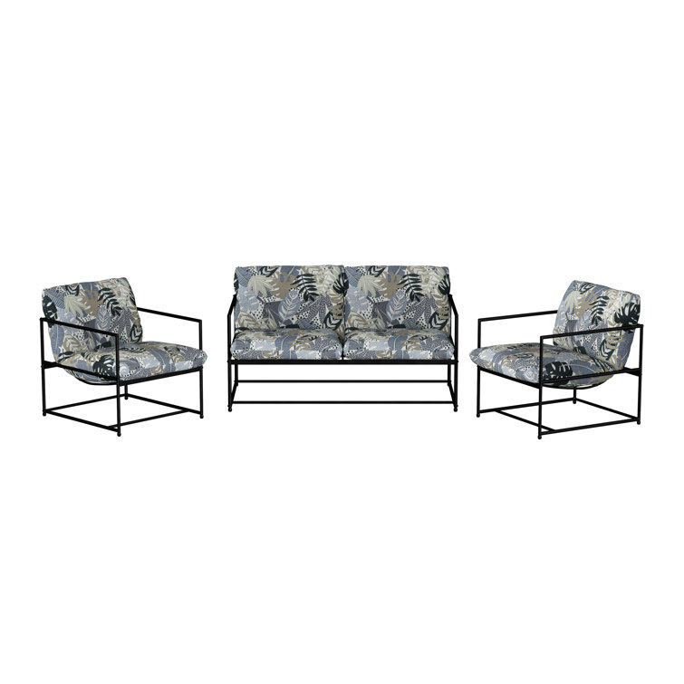 Bayou Breeze Vickey 3Piece Metal Frame Loveseat And Armchair Set With